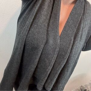 Loft Charcoal Wool Cardigan Size Medium Dark Academia Feminine Open Front Comfy